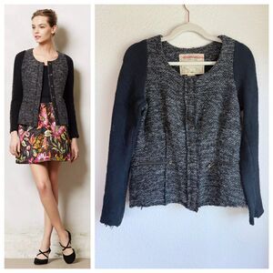 Anthropologie Cartonnier Glimmered Tweed Snap Front Jacket in Gray & Black Sz M